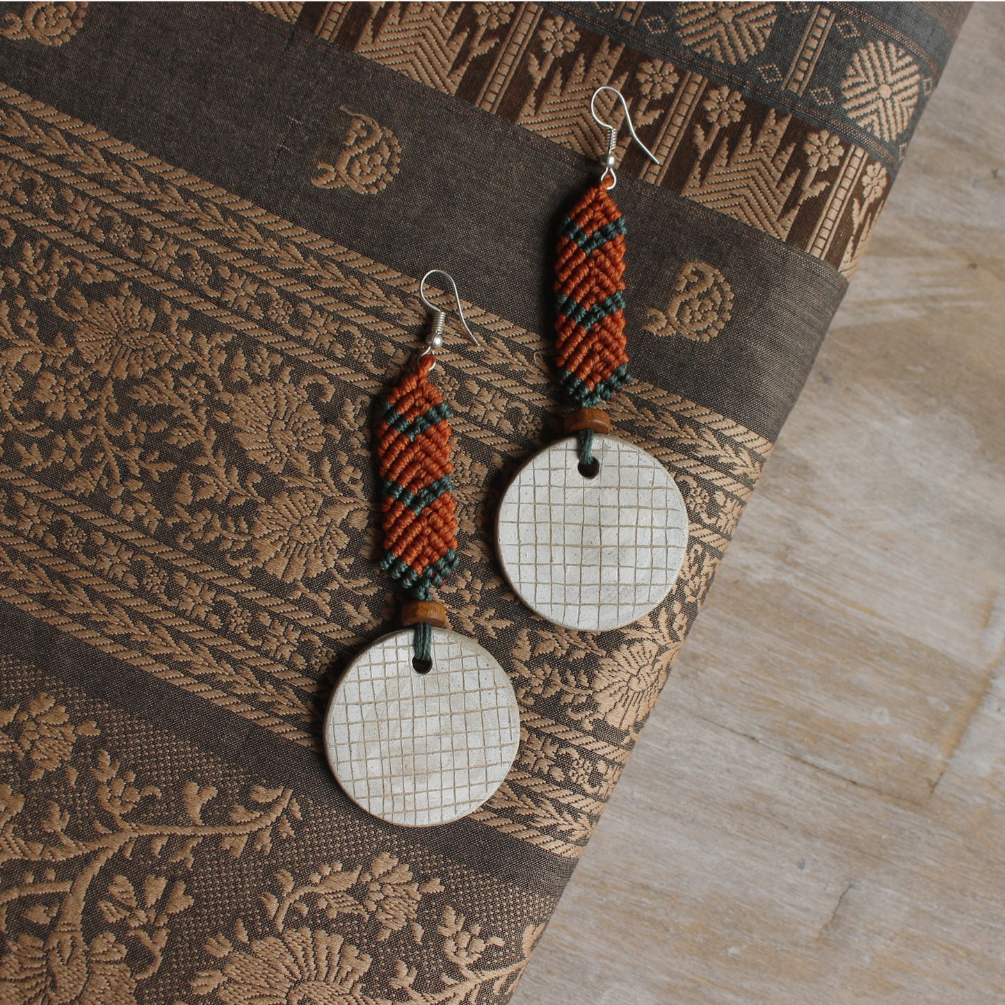Orange green macrame earrings