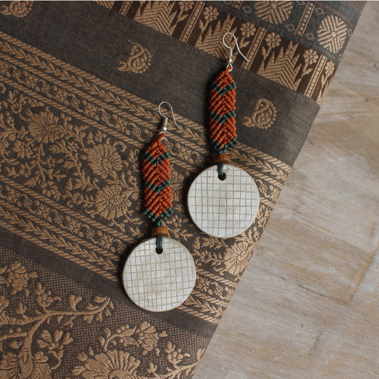 Orange green macrame earrings