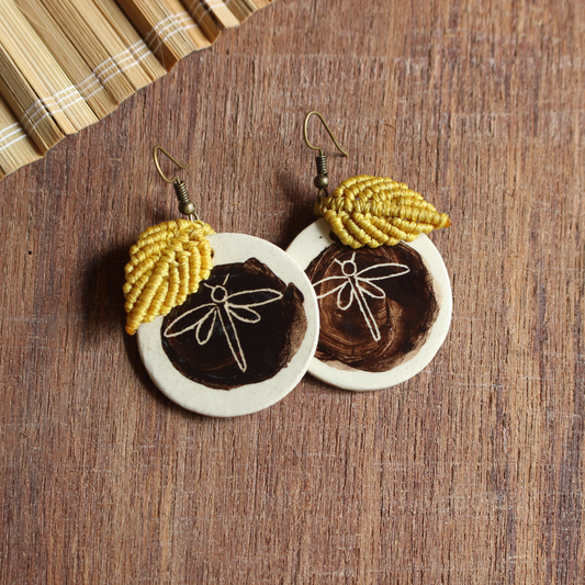 Dragonfly leaf earrings - yellow