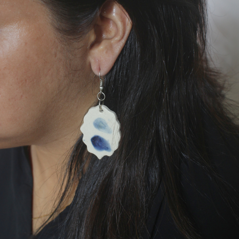 Blue strokes ceramic earrings