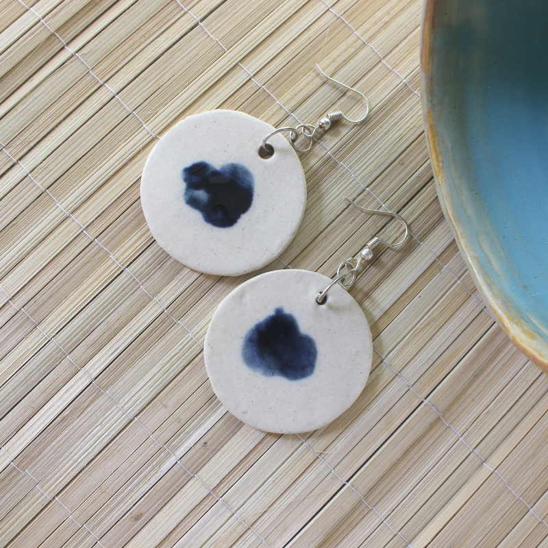 Blue spill ceramic earrings