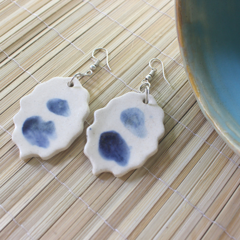 Blue strokes ceramic earrings